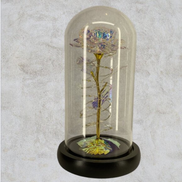 LOVE FOREVER LED ROSE -- Metallic Rose Inside Glass Dome, Lighted, LED, Like New - Picture 2 of 14